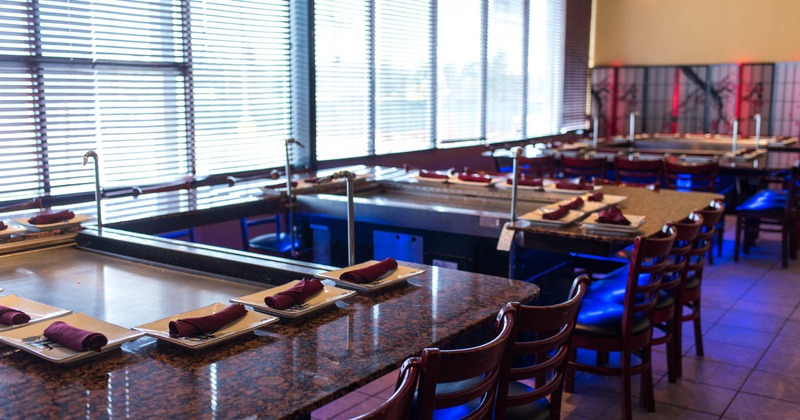 Interior, hibachi tables with tableware