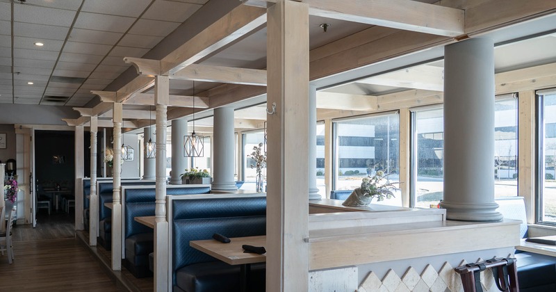 Interior, restaurant booths near window