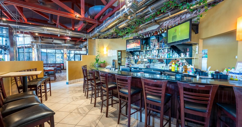 Bar area with bar stools
