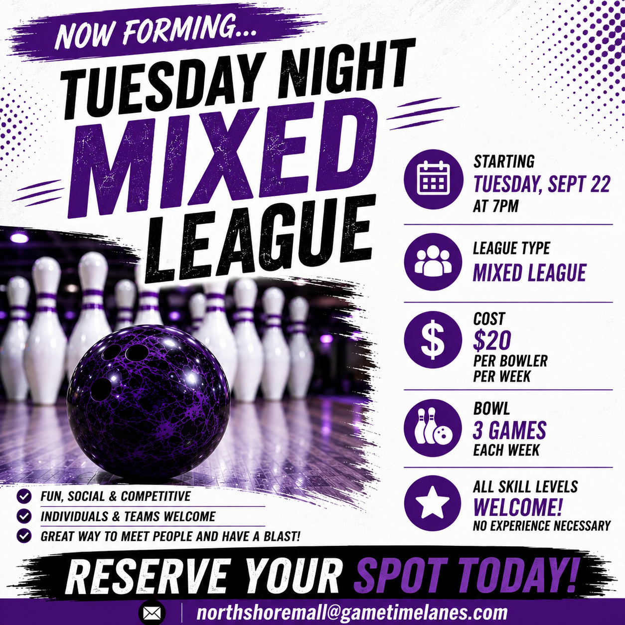 Join a Bowling League on Tuesday nights.
