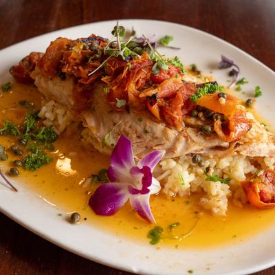 A closeup on the red snapper plate.