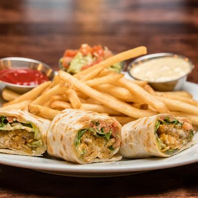 Crispy fish tortillas and fries.