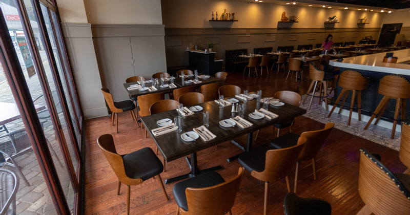 Interior, big tables and window on the left