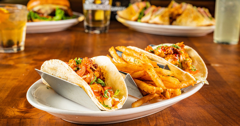 Chicken tacos and fries