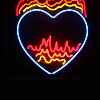 Heart shaped neon sign.