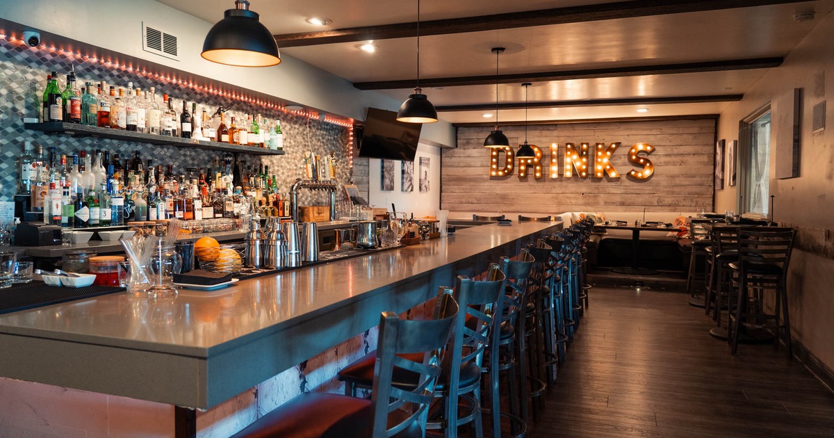 Interior, bar and bar chairs