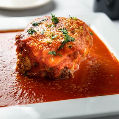 Lasagna served