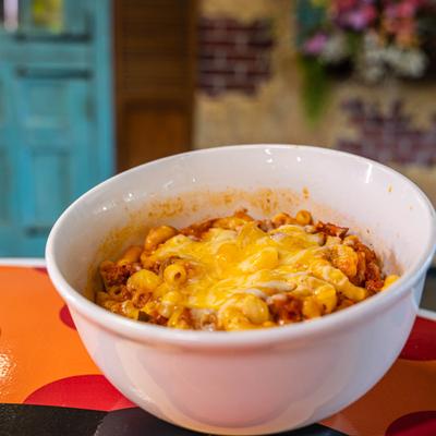 Polish Goulash, with smoked sausage, beef, tomato sauce, peppers, onions, and cheddar.