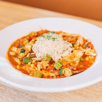 Chicken and okra gumbo with rice