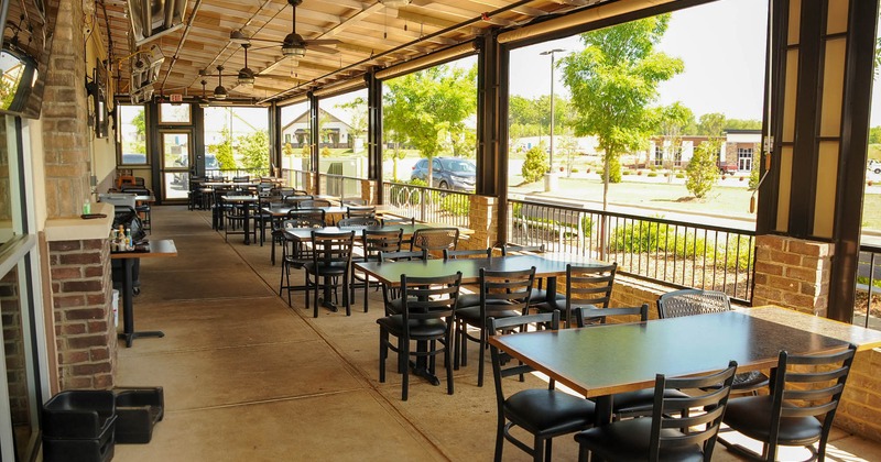 Exterior, covered patio, dining tables and chairs