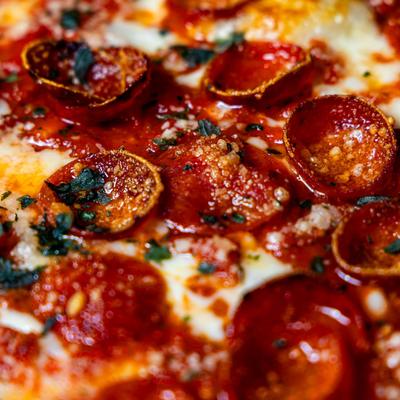 A closeup on the Grandma's Pizza.