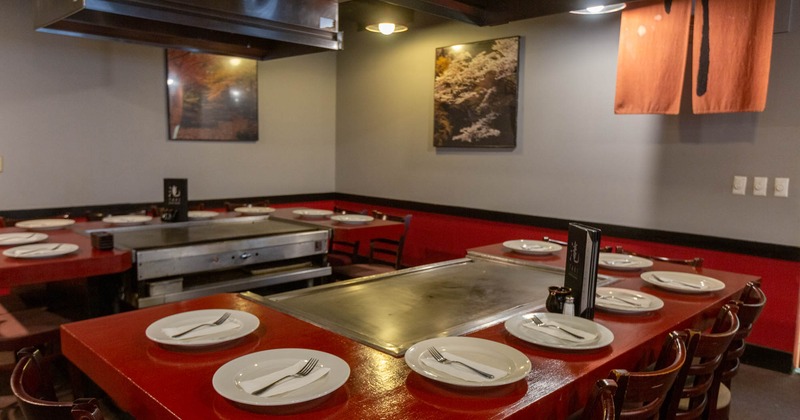 Dining tables with tableware