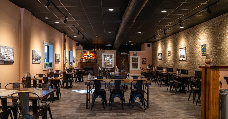 Warm and cozy rustic style restaurant interior dining area