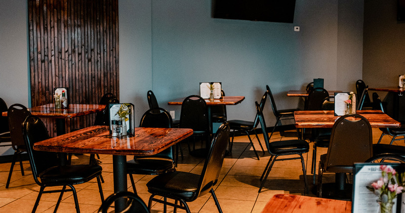 Interior, tables ready for guests