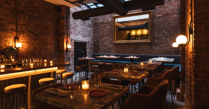 Interior, tables and chairs, bar counter