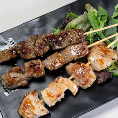 Trio Yakitori, skewered chicken.
