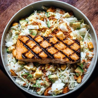 Grilled salmon Caesar salad.