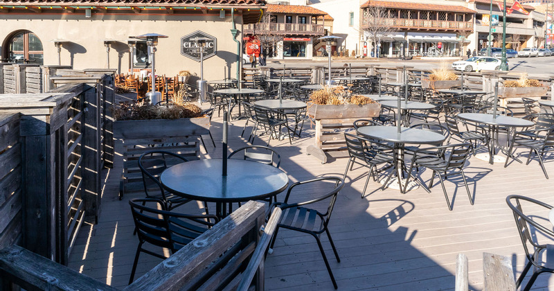 Exterior, patio with guest tables and chairs