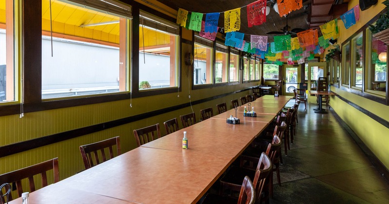 Interior, a long table with chairs