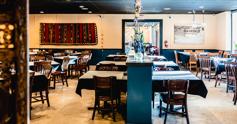 Interior, tables lined up