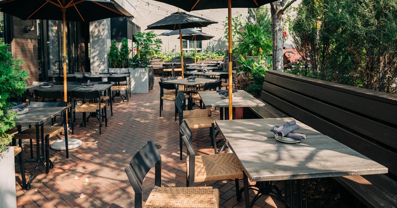 Exterior, patio, tables and seating
