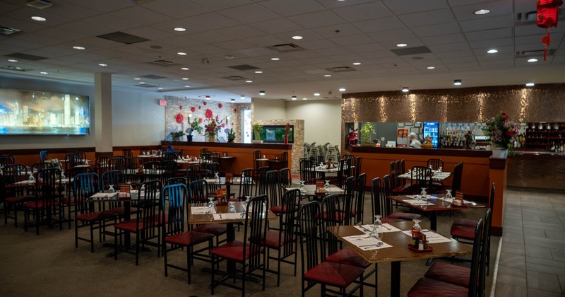 Interior, seating area with an ordering counter in the back