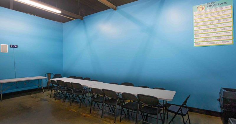 Interior, long table with chairs