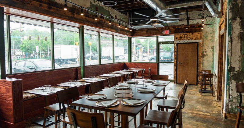 Interior, tables ready for guests