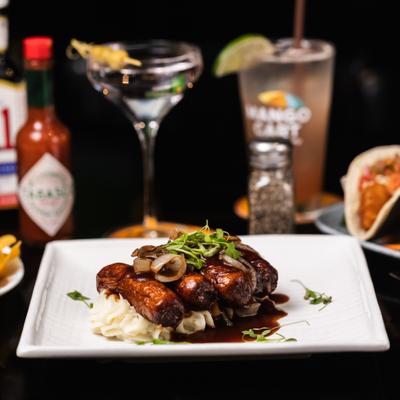 Irish sausages, with mashed potatoes and gravy.