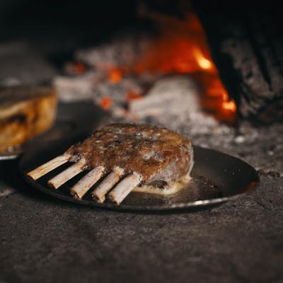 Rack of lamb in the wood fired oven.