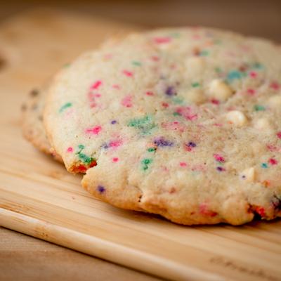 Cookie filled with rainbow sprinkles.