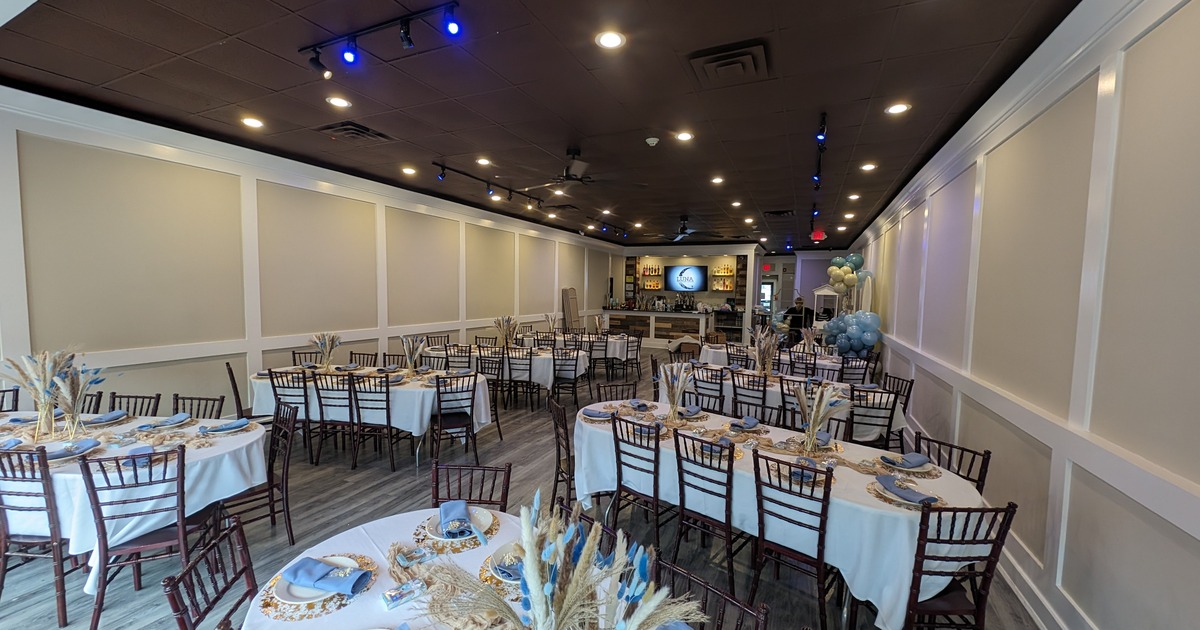 Spacious party room, large dining tables