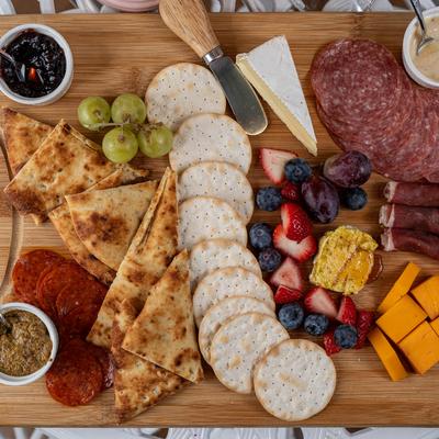Top view of a charcuterie board.