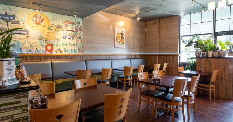 Interior, seating area with banquette seating