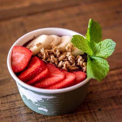 Strawberry, banana, and nuts bowl.