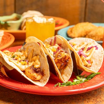 Shrimp tacos, with red cabbage, and chipotle aioli.