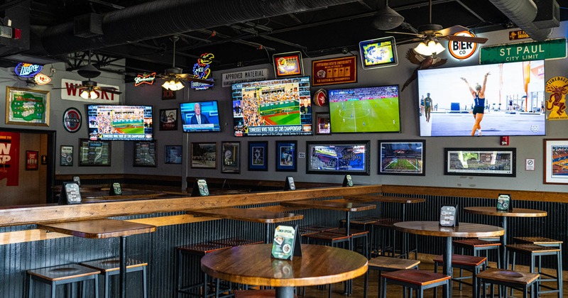 Interior, seating area, tables and chairs