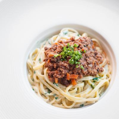 Spaghetti with meat sauce and spices