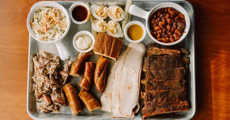 BBQ combo platter, overhead view