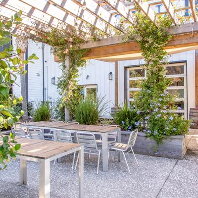 Exterior, garden area, seating.