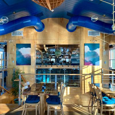 Upper floor interior, bar area and seating