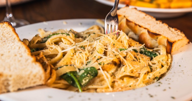Chicken Spinach Alfredo, with focaccia on the side