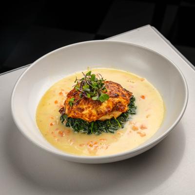 Crab, artichoke and Parmesan crusted 