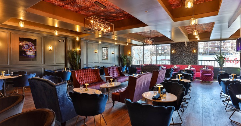 Inside, seating area, art on the wall