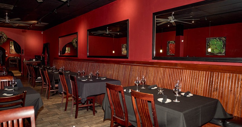 Interior, seating place near wall with mirrors