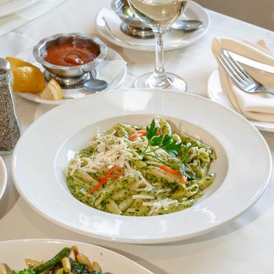 Penne Pasta with pesto.