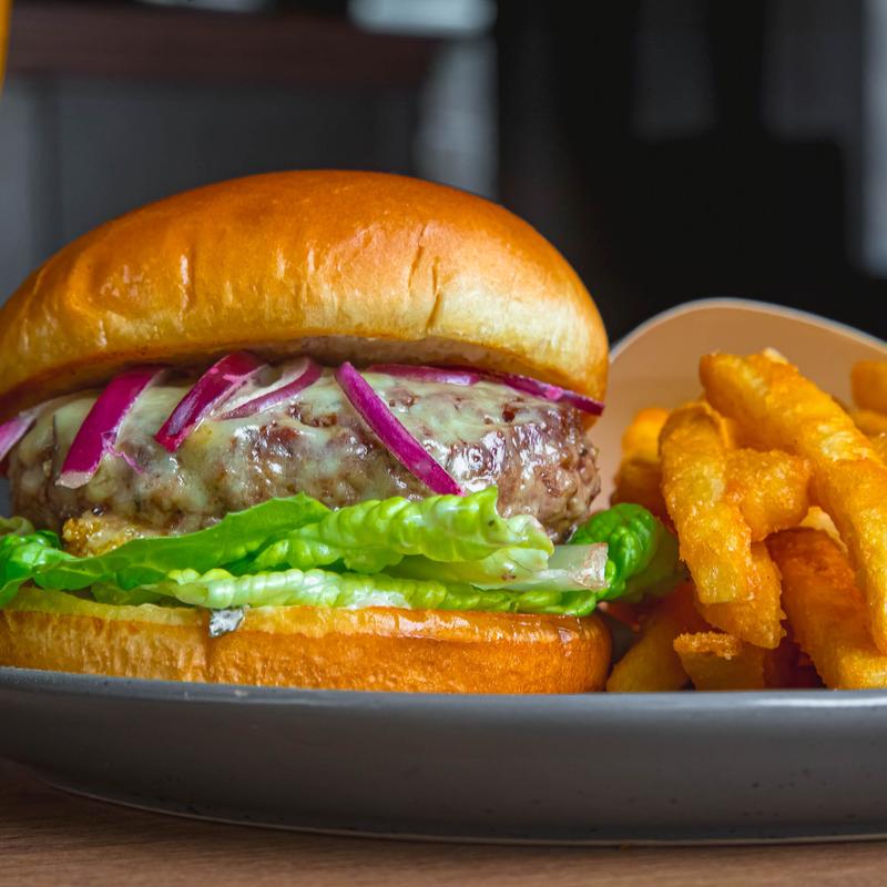 menu item 8 of 8, Lamb Burger W/ Fries or Side Salad