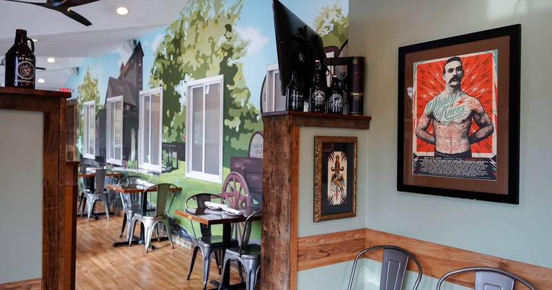 Interior dining area, pictures on the walls