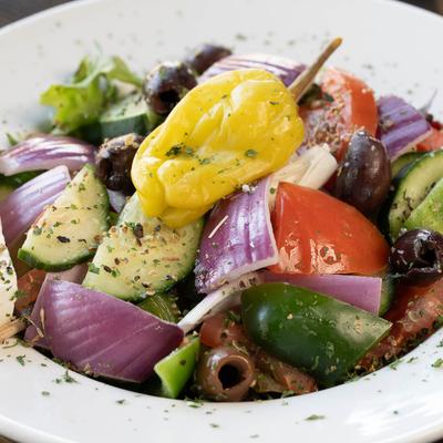 Classic Greek village salad, close up.