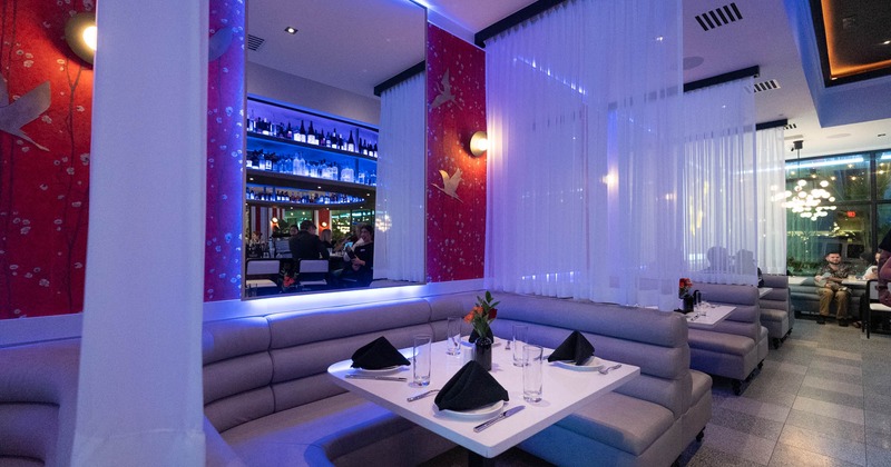 Interior, seating booths and tables